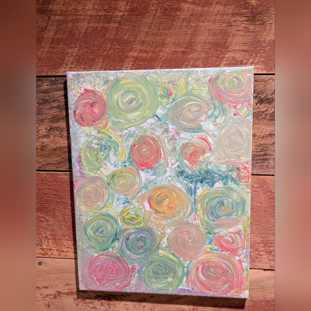 Abstract Swirl Floral Canvas Wall Art - Pastel Green, Pink & Cream